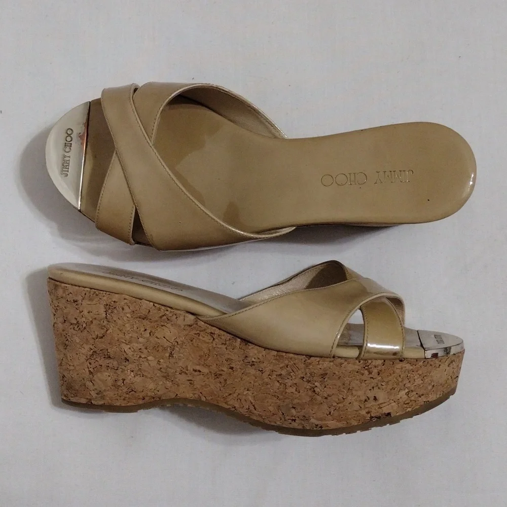 Jimmy Choo Prima Cork Wedge Platform Sandals 36.5 / 5.5 Designer Luxury Shoes